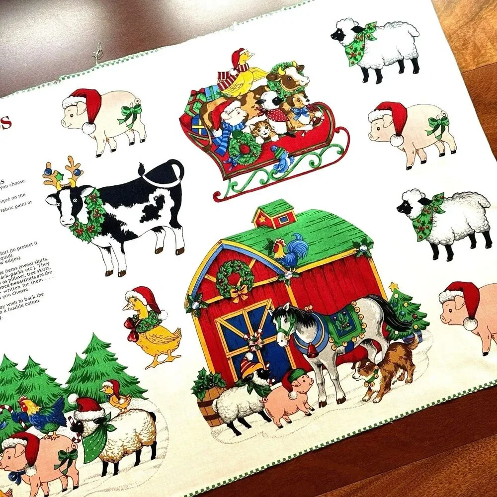 Holiday Farm Animal Friends Cranston APPLIQUES Fabric Cut & Sew Quilt Panel Xmas